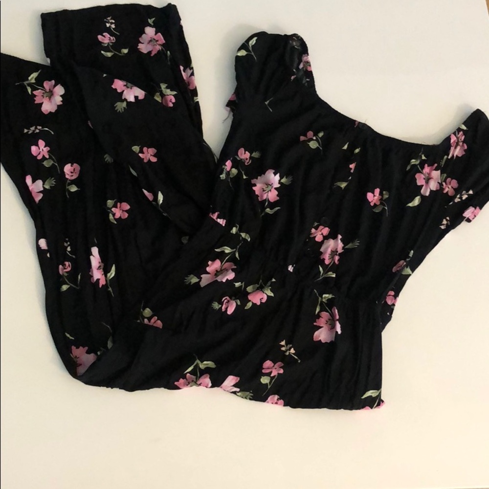 Black & Pink Floral Pant Romper